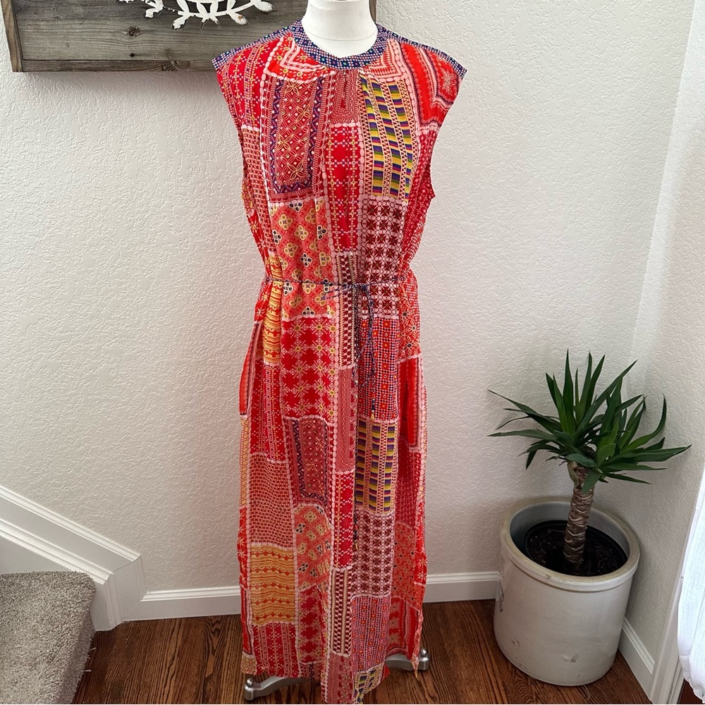 Anthropologie Tanvi Kedia Patchwork Sol Embellishedā Beaded Maxi Dress size L